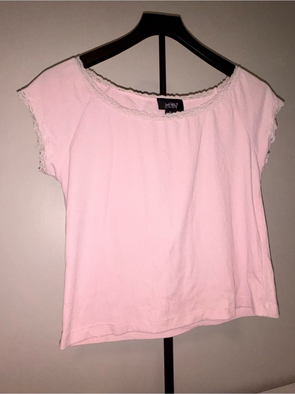 Pale Pink Lace-Trim Short Sleeve Pj Tee & Floral PJ top